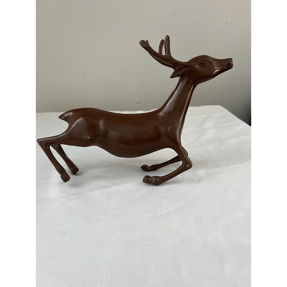 Vintage Cast Metal Reindeer Figurine Mid Century Style Deer Sculpture Brown - Picture 2 of 16
